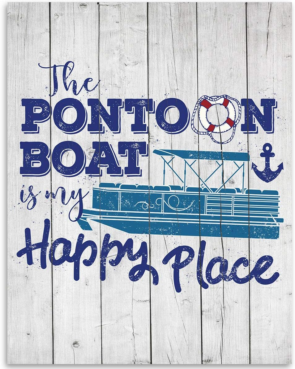 ZMKDLL The Pontoon Boat is My Happy Place Metal Sign Wall Decor 12"x8"