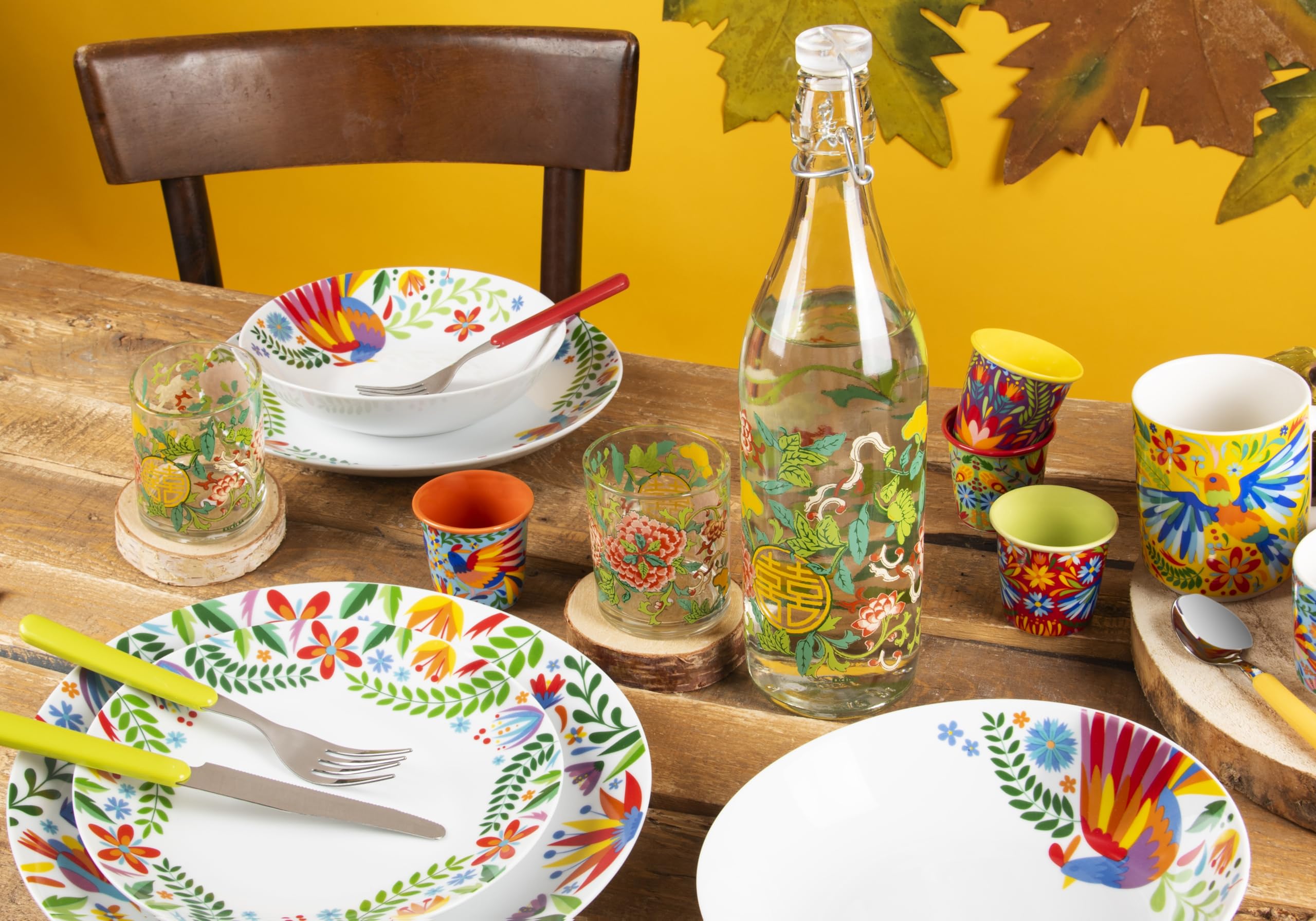 Excelsa Fiesta Servizio Piatti 12 Pezzi, Porcellana, Set 4 Persone, Multicolor