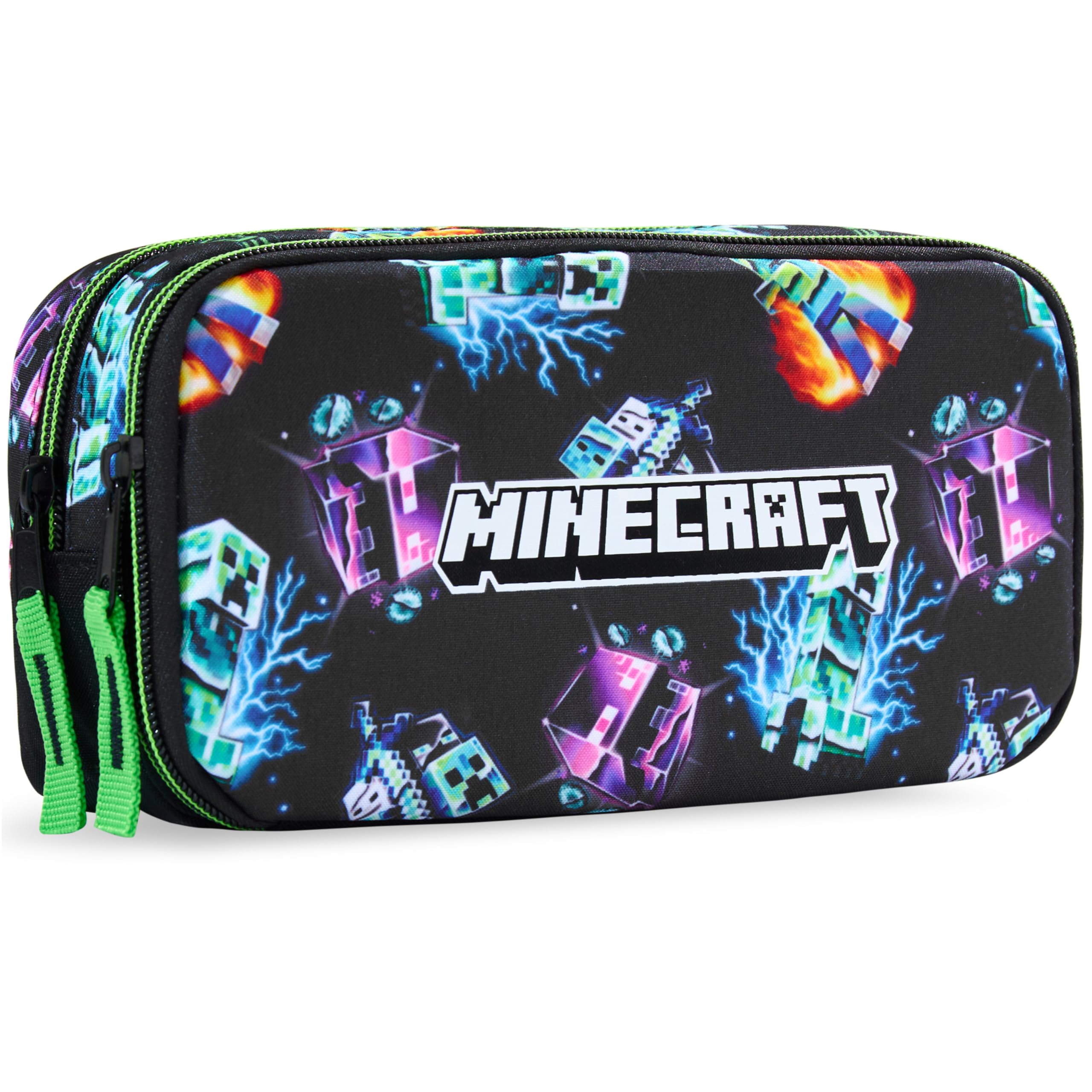 Minecraft Pencil Cases with Compartments, Large Capacity Boys Girls Pencil Pen Cases, Lightweight Portable Kids Pen Pouch, School Work Stationary Supplies, Gamer Gifts (Black/Multi Minecraft)