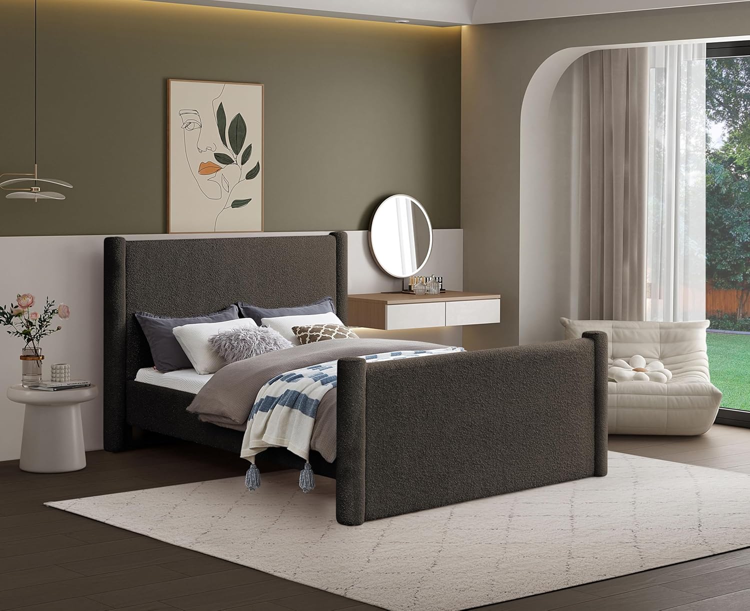 Meridian Furniture Elias Brown Boucle Fabric King Bed