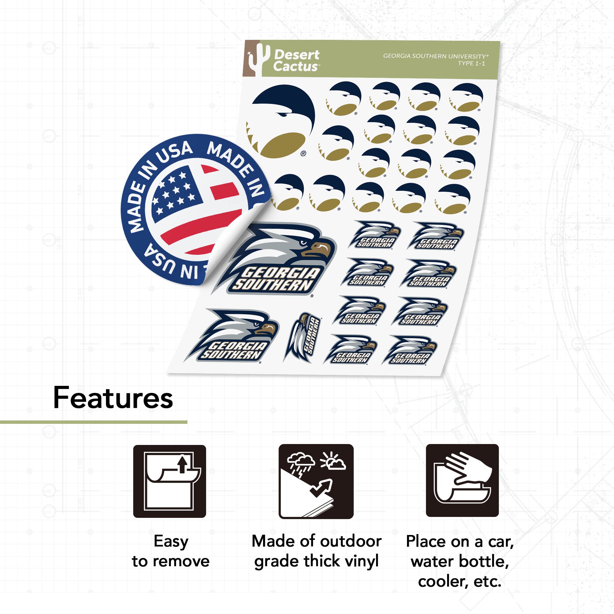 Georgia Southern University Sticker Sheet - 14 Vinyl Decals For Laptop, Car, Water Bottle - View #6