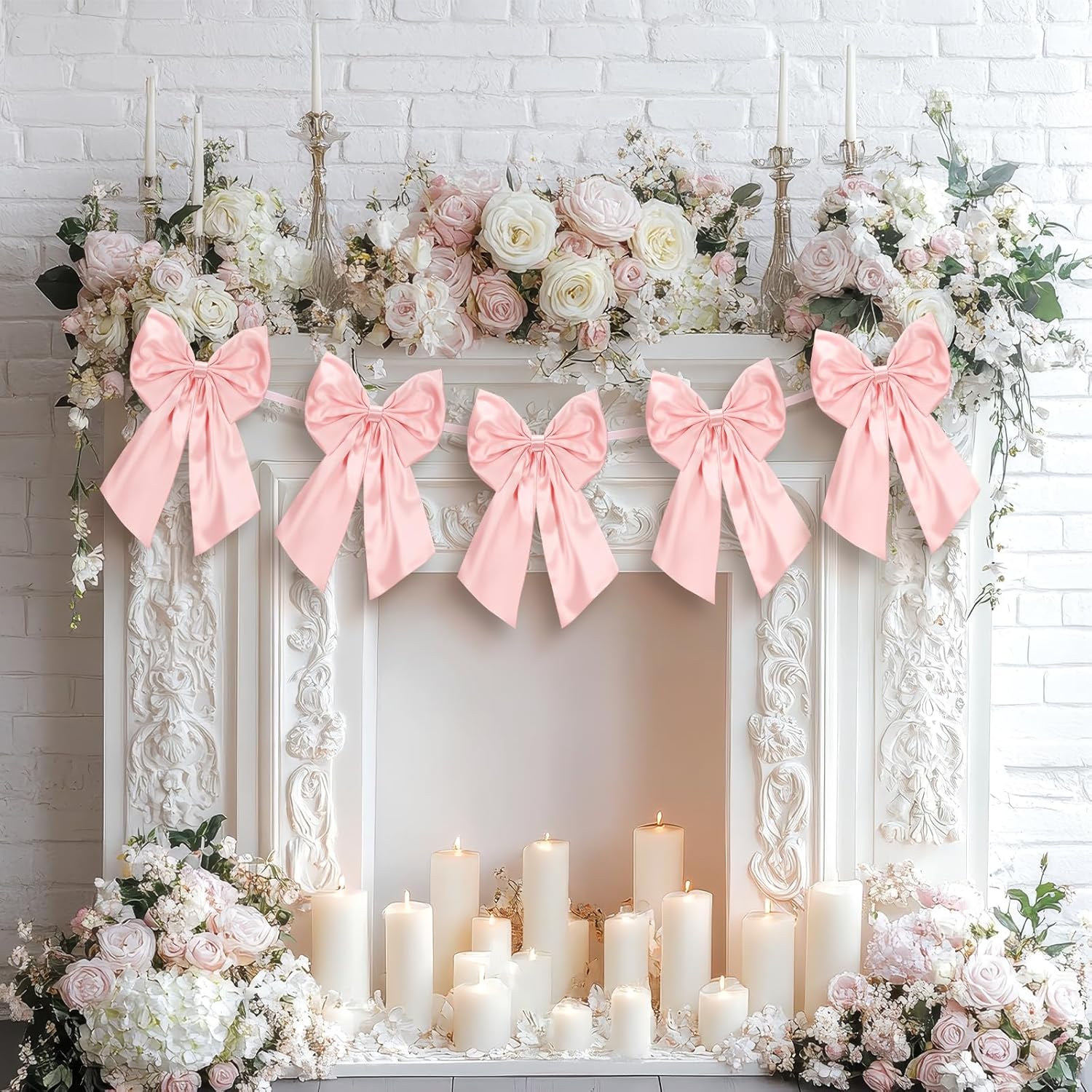 Suncalla 6 FT Large Pink Valentine's Day Bow Garland with 10 inch Bows Pre-Strung Party Garland Banner for Wedding Coquette Birthday Baby Shower Bridal Shower Bachelorette Party Supplies