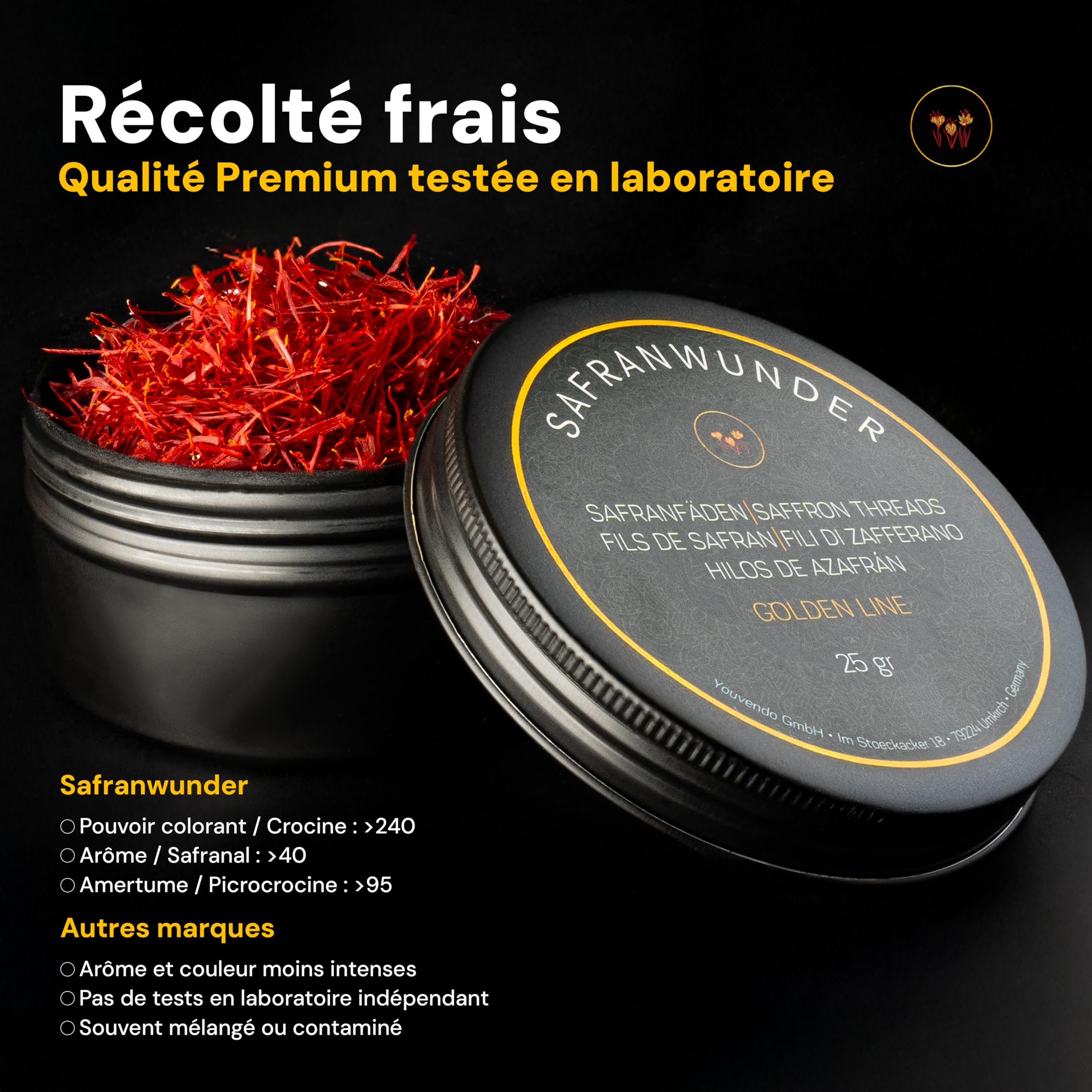 Safranwunder Fils safran de qualité supérieure - 5g - Qualité supérieure - Classe 1 (Super Negin)