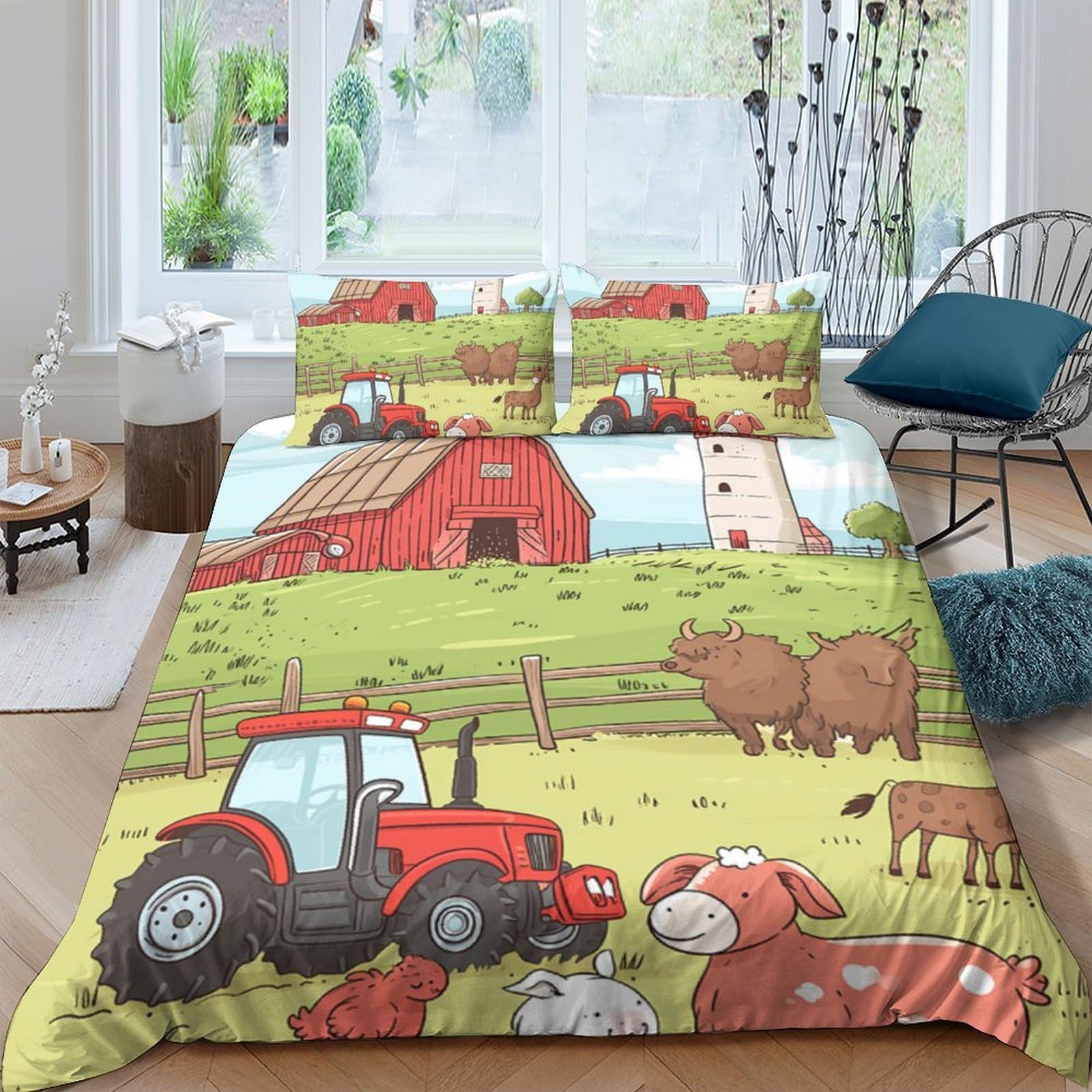 Ctjqhvkz Style-6 3D Printed Farm Tractor Fitted Sheet Microfiber Soft Animal Barn Bed Cover For Bedroom Guest Room Decor Single（135X200cm）