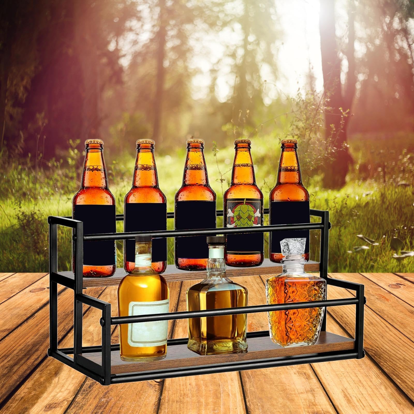 Support de Rangement pour Sirop de Café, Support à Vin, Organisateur D'épices à 2 Niveaux pour Station de Café, 43x23x21.2 Cm