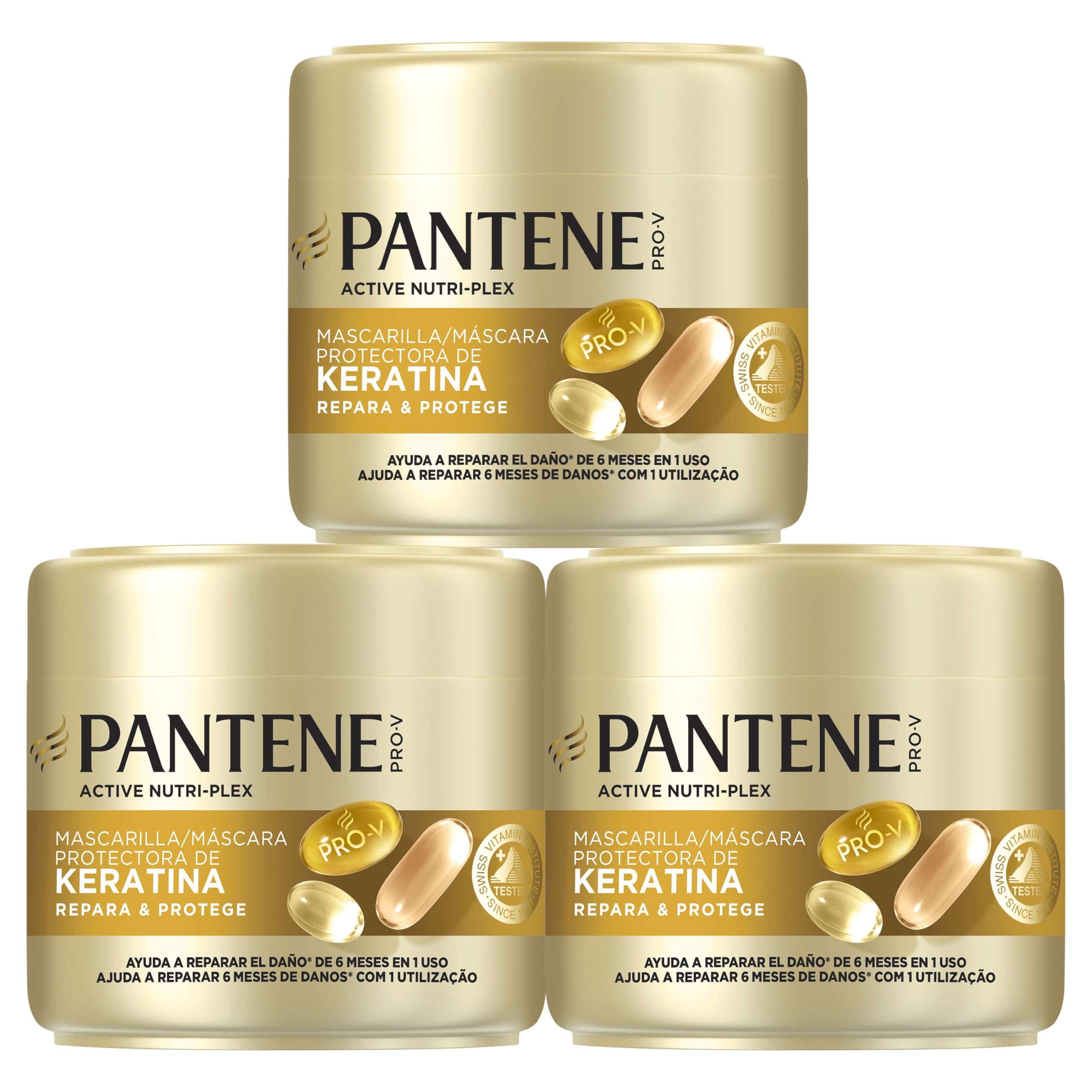 Pantene Pro-V Repara Y Protege Mascarilla Protectora De Keratina 3X300ml Para Pelo Seco Y Dañado. Ayuda A Reparar 6 Meses De Daños En Un Solo Uso