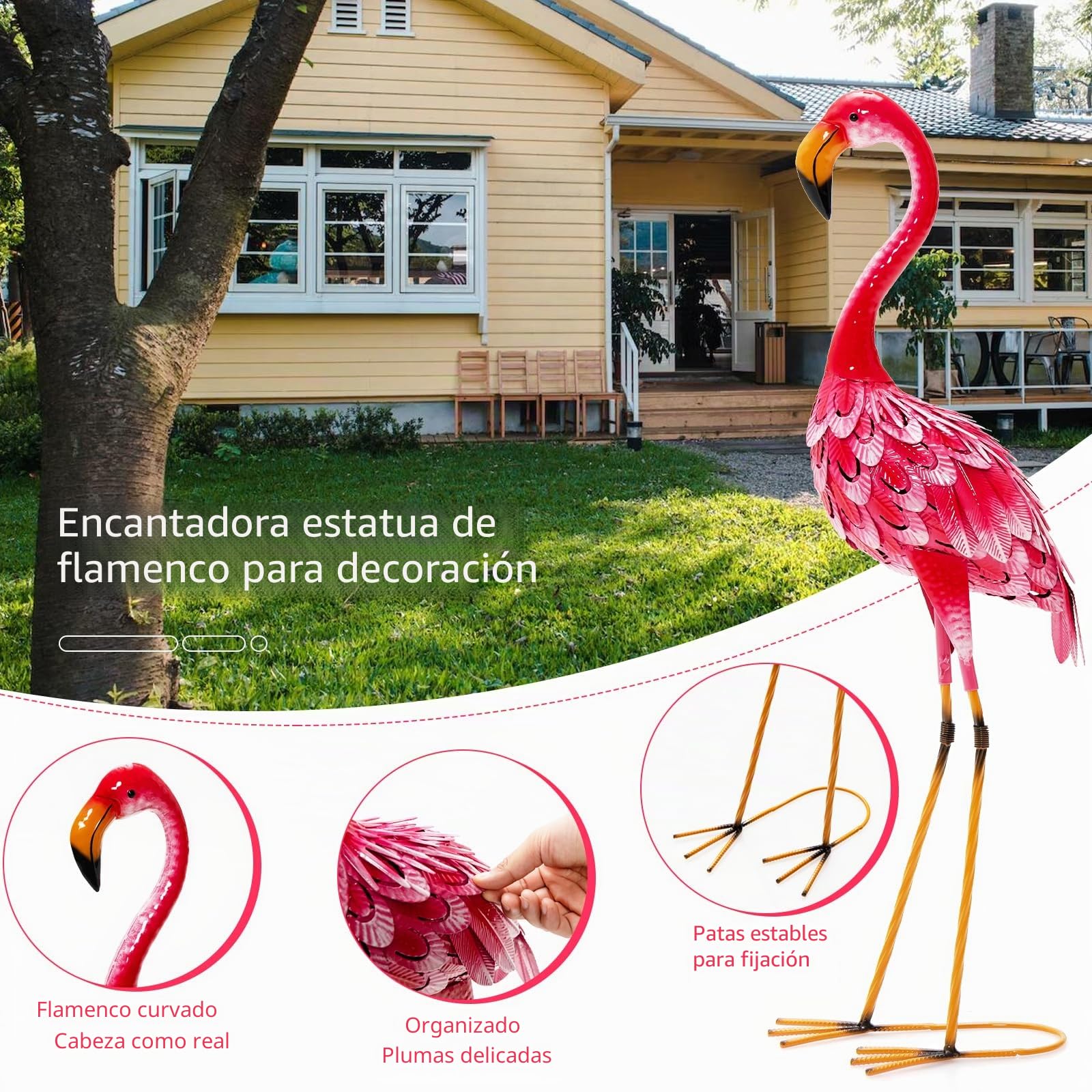 SOARS Set de 2 estatuas de jardín, decoración de flamenco de metal, esculturas para exteriores, para casa, terraza, patio trasero y césped (flamenco)