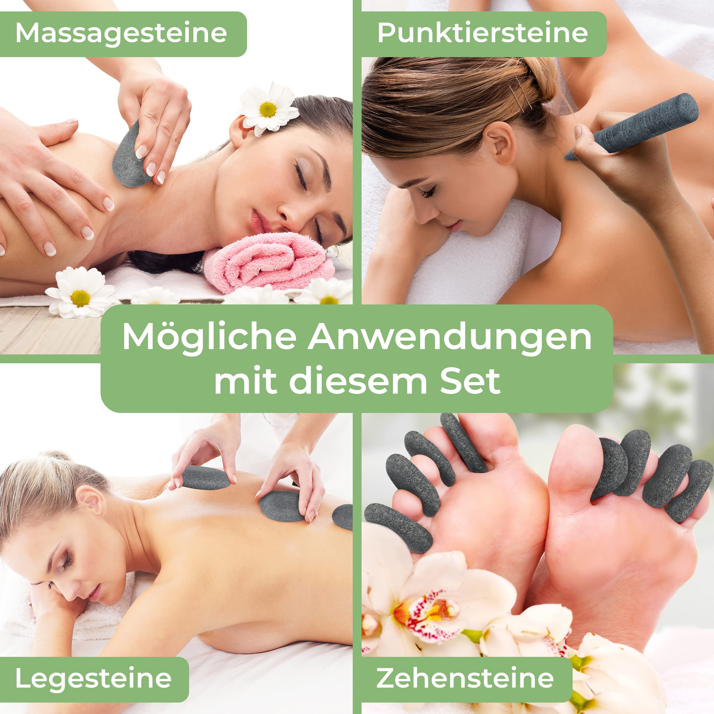 Hot Stone Massage Set PROFI mit 52 Hot Stones aus zertifiziert echtem Basalt für viel Wärme