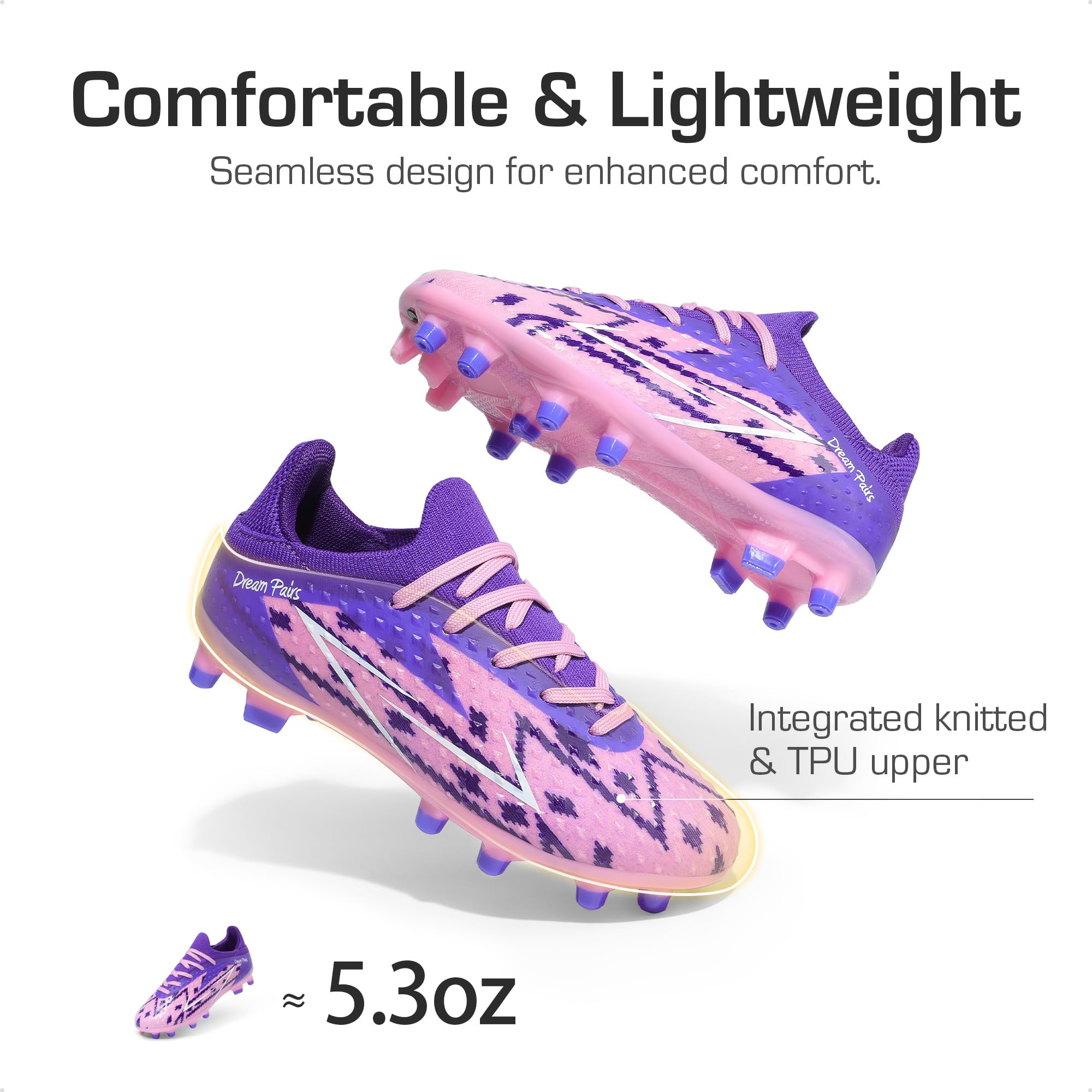 DREAM PAIRS Boys Girls Soccer Cleats Youth Firm Groud Football Shoes for Little/Big Kid,Size 13 Little Kid,Pink/Purple,SDSO2401K