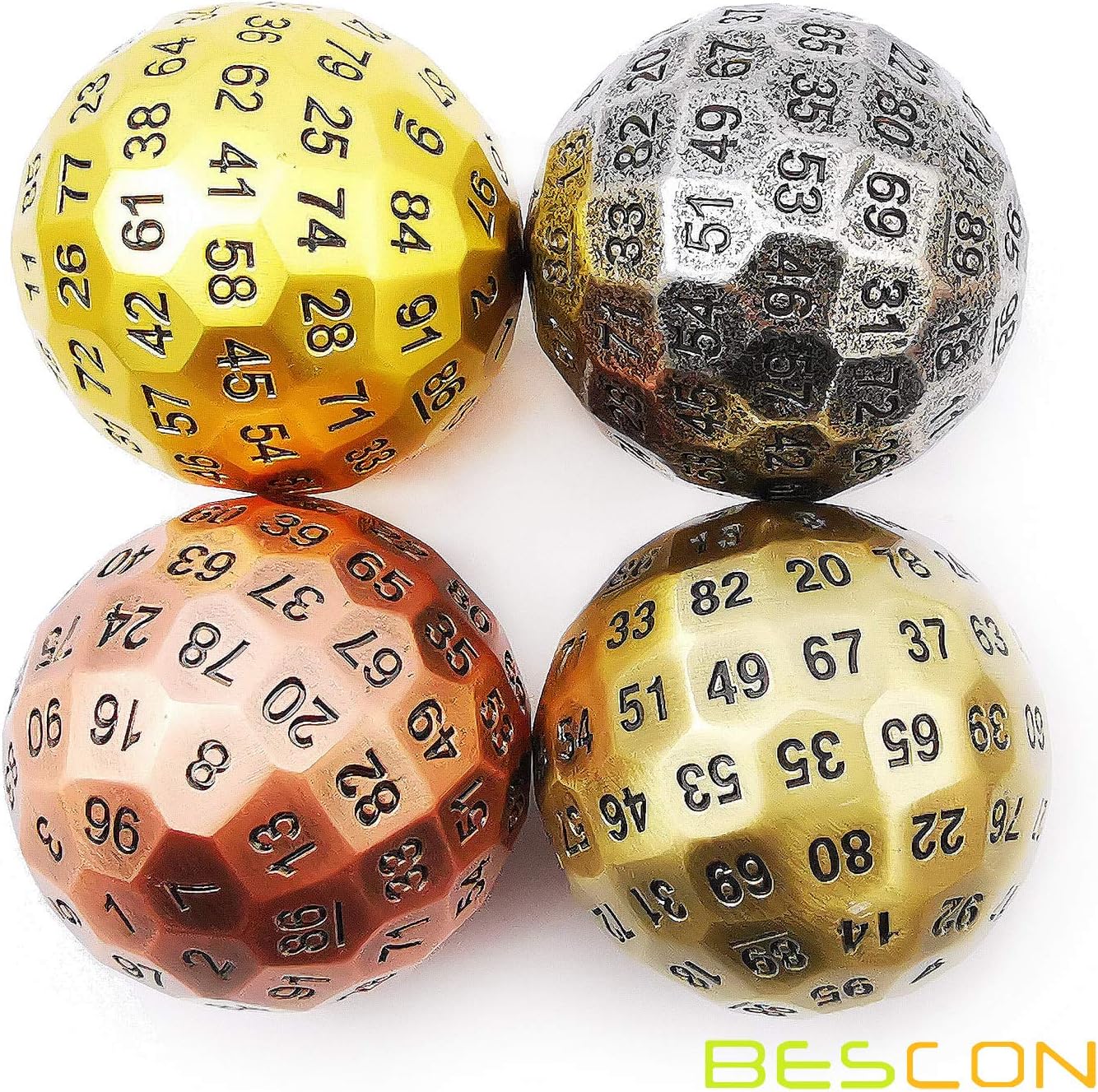 Bescon Solid Metal 100 Sided Dice, Game Dice D100, Giant Polyhedral Metal 100 Sides Dice 50MM in Diameter (1.97in), Ancient Brass