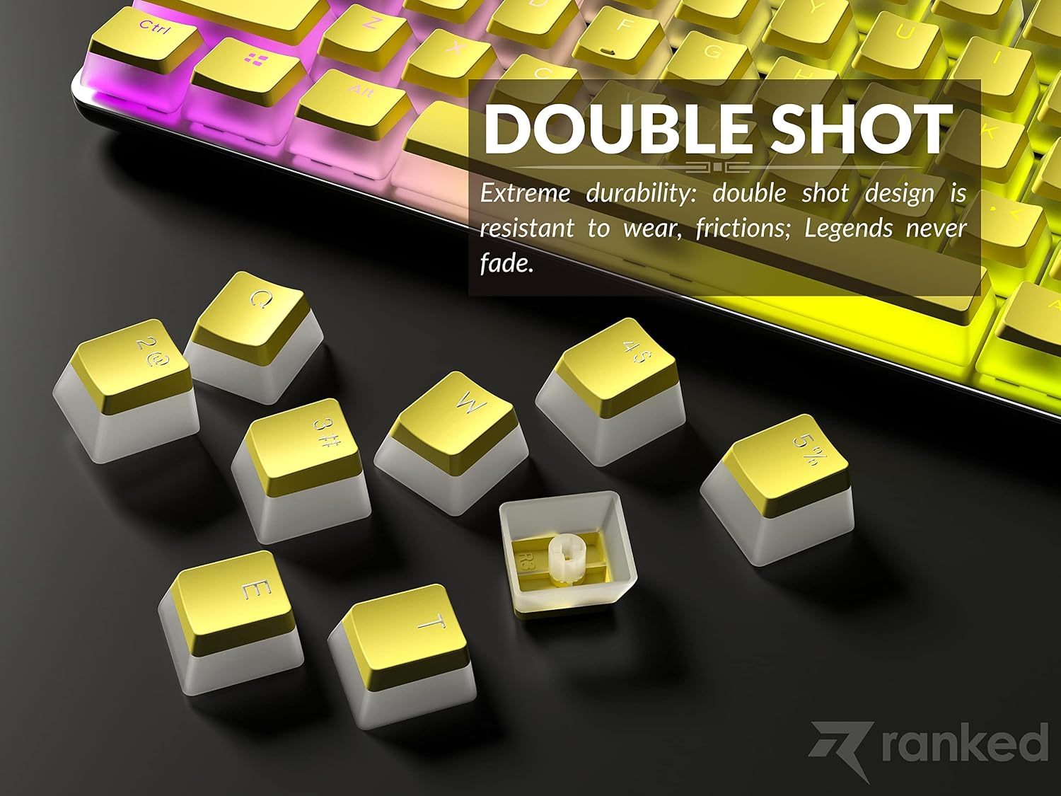 Ranked Pudding PBT Keycaps | 112 Double Shot Translucent ANSI US & ISO Layout | OEM Profile for RGB Mechanical Gaming Keyboard (Yellow) image 5