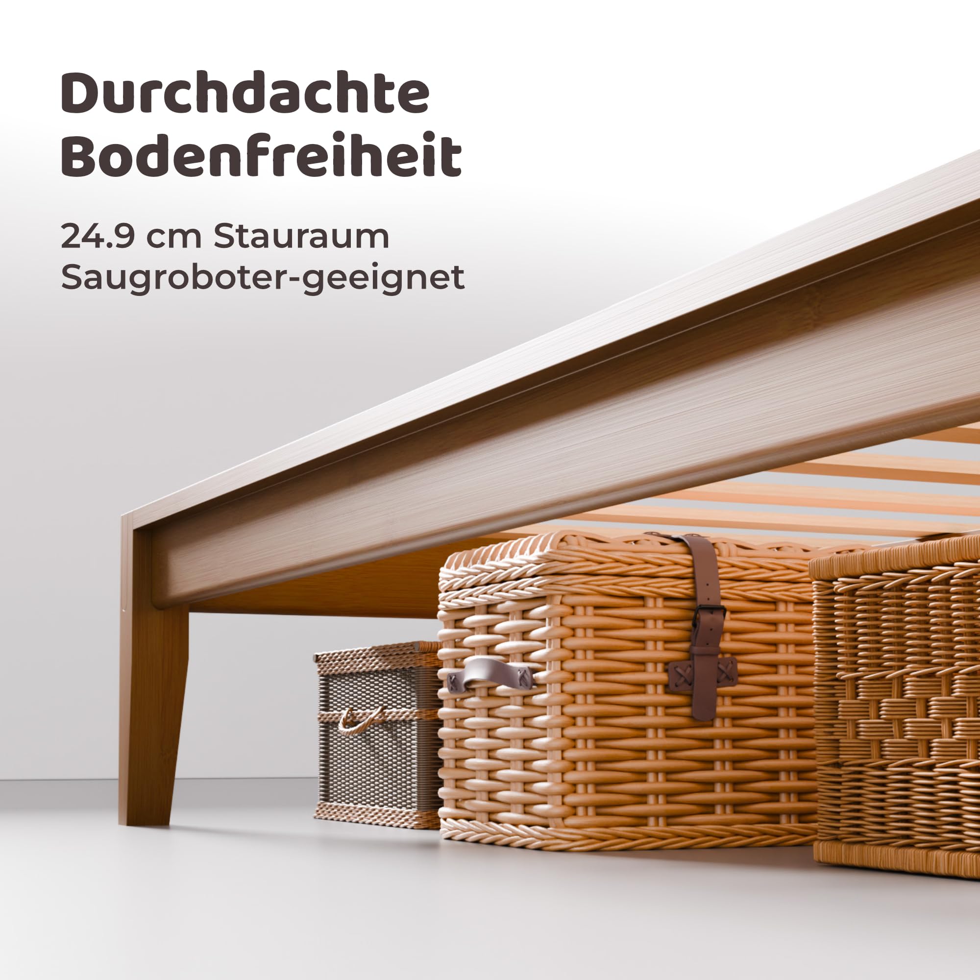 RECCI Bettgestell 140x200 aus massivem Bambus, Massivholzbett mit Steckverbindung, Modernes minimalistisches Bett, Geräuschlos, Werkzeuglose Montage, Bambus Natur