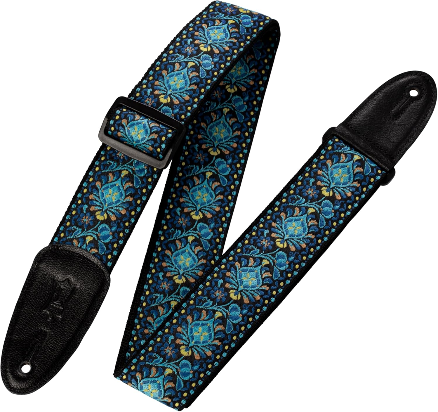 Levy's Leathers 2" Sixties Jacquard Weave Hootenanny Style Guitar Strap with Polypropylene Backing and Genuine Leather Ends, Blue (M8HT-04)