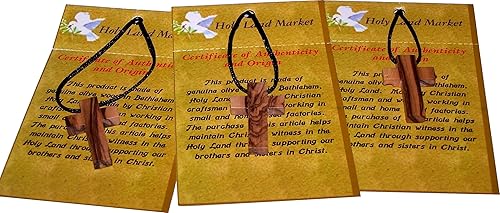 Vista 2 de Holy Land Market 3 collares de cruces de madera de olivo, con 3 certificados y tarjetas de oración del Señor, Madera, No es una piedra preciosa