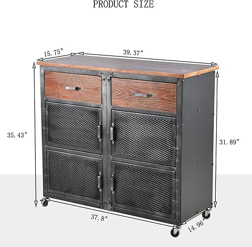 Miniatura 2 de Diwhy Gabinete de buffet industrial, gabinete de almacenamiento de acento industrial con puertas y cajones de rejilla de hierro, escritorio de