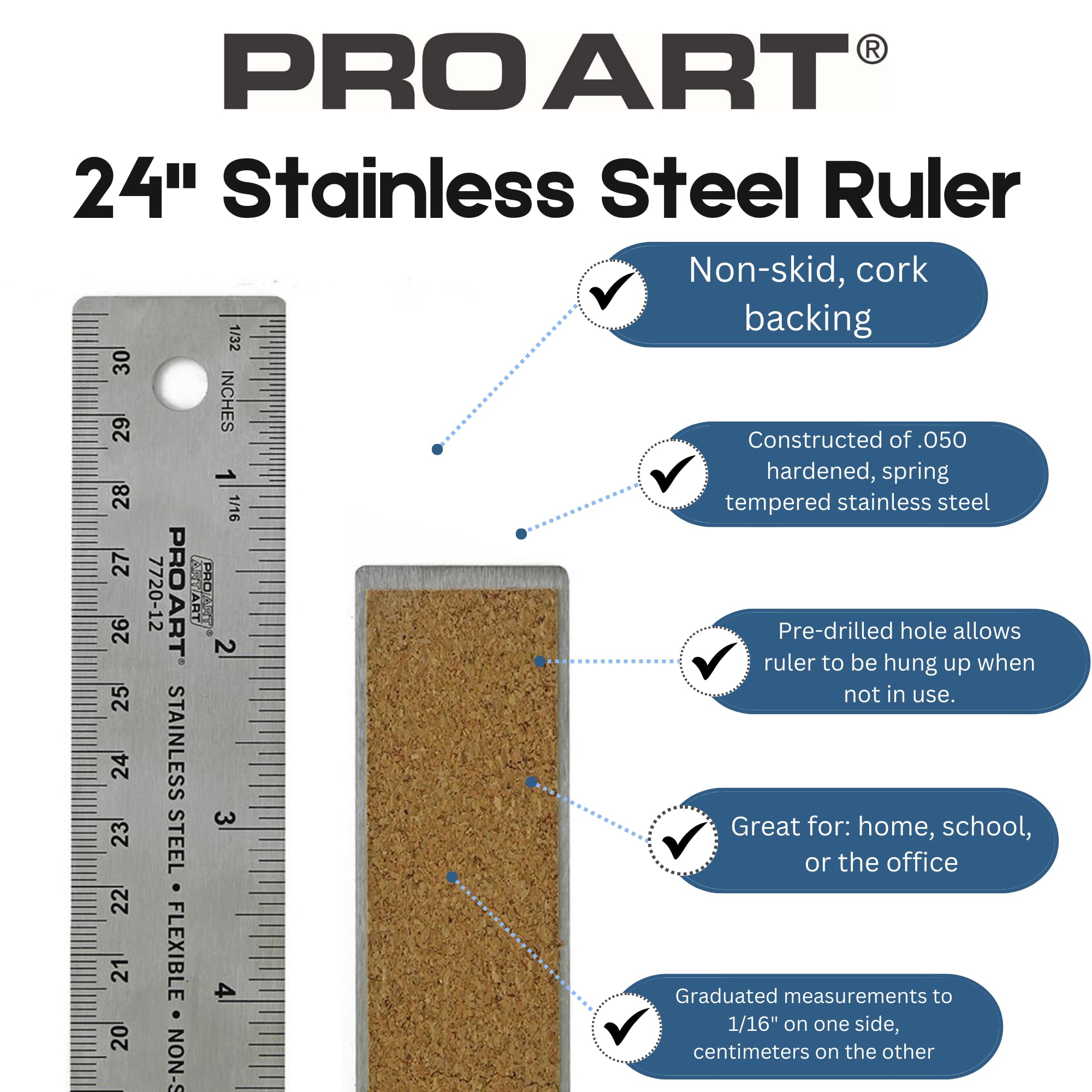 PRO ART Lineal aus Edelstahl, 45,7 cm 24-inch Stainless Steel Ruler