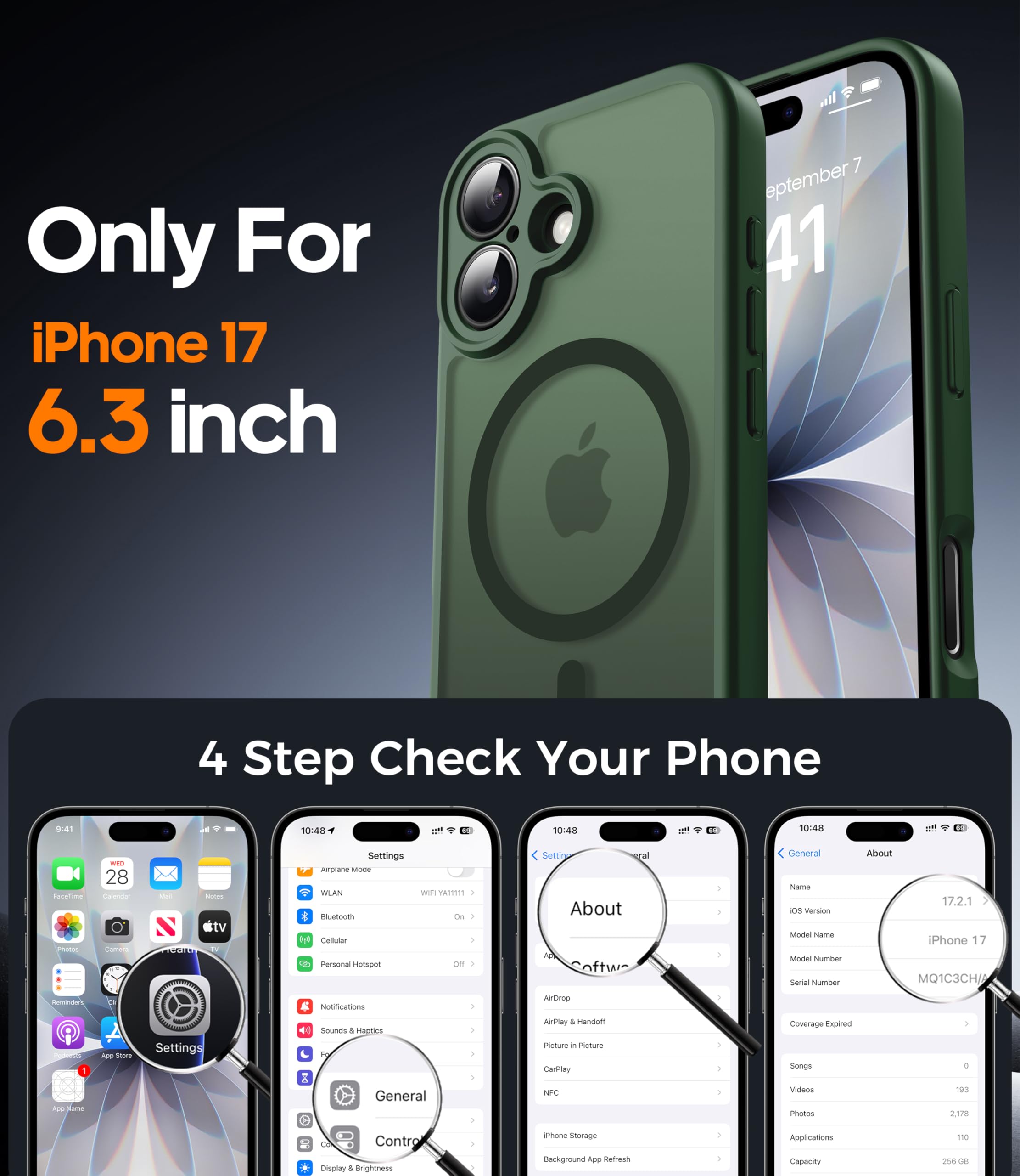 FLLAO Magnetica Cover per iPhone 17 e 2 Pellicole in Vetro Temperato, Custodia iPhone 17 Compatibile con Magsafe, Traslucida Opaca Posteriore Sottile Antiurto Protettiva Case, Verde