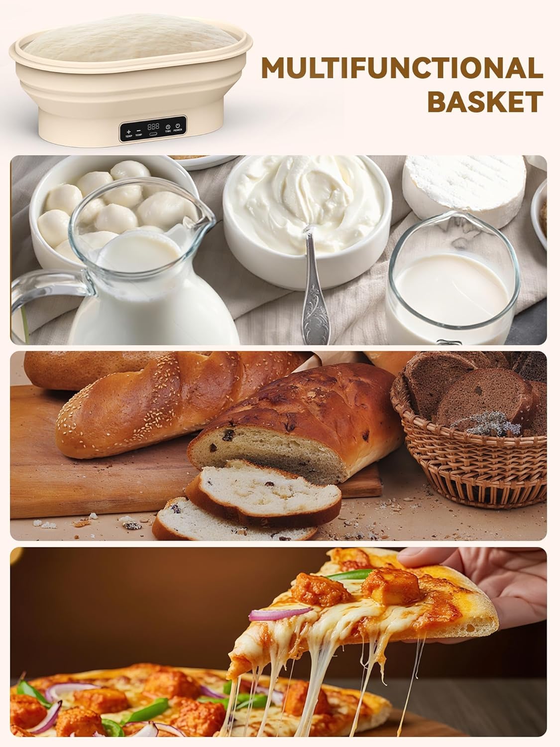 2L Heating Banneton Bread Proofing Basket, Upgrade Timer & 6 Temp Settings, Silicone Sourdough Bread Proofing Basket Set, Electric Thermostatic Banneton Basket with Display (Oval-A)