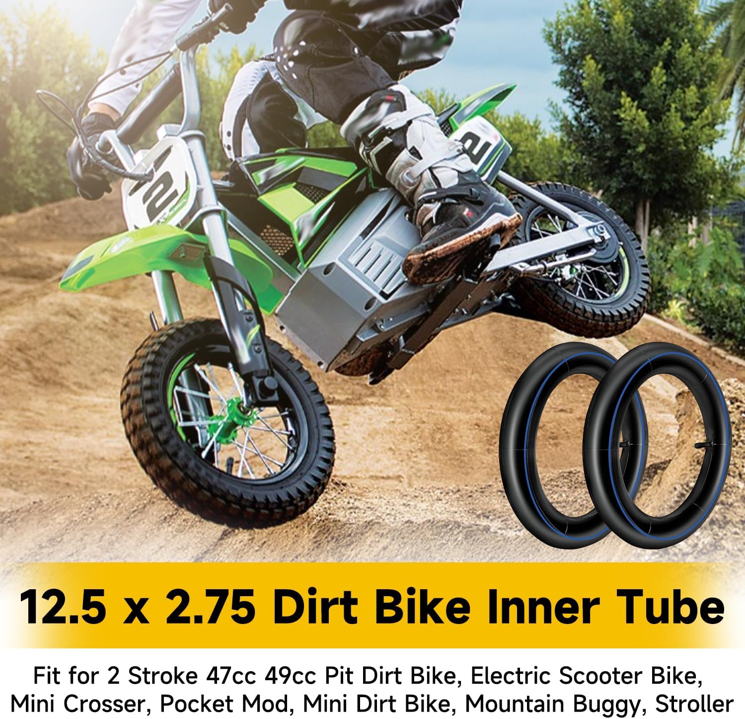 HIAORS 12.5x2.75 (12-1/2x2.75) Inner Tube Replacement for Razor MX350 ZR350 Mini Dirt Bike Dune Buggy Rocket X-Treme X-560 E-Bikes EZIP E-750 Pocket Mod Electric Scooter Heavy Duty Parts 2Pcs 12.5x2.75 Dirt Bike Inner Tube×2