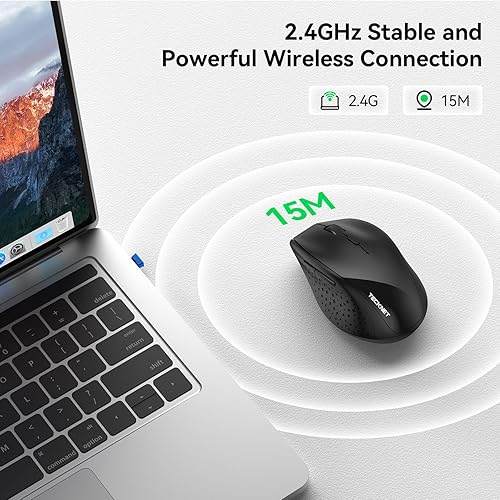 Miniatura 4 de TECKNET Ratón inalámbrico, mouse USB de 2.4 G con 6 niveles ajustables de 4800 DPI, clic silencioso silencioso, batería de 30 meses, empuñaduras