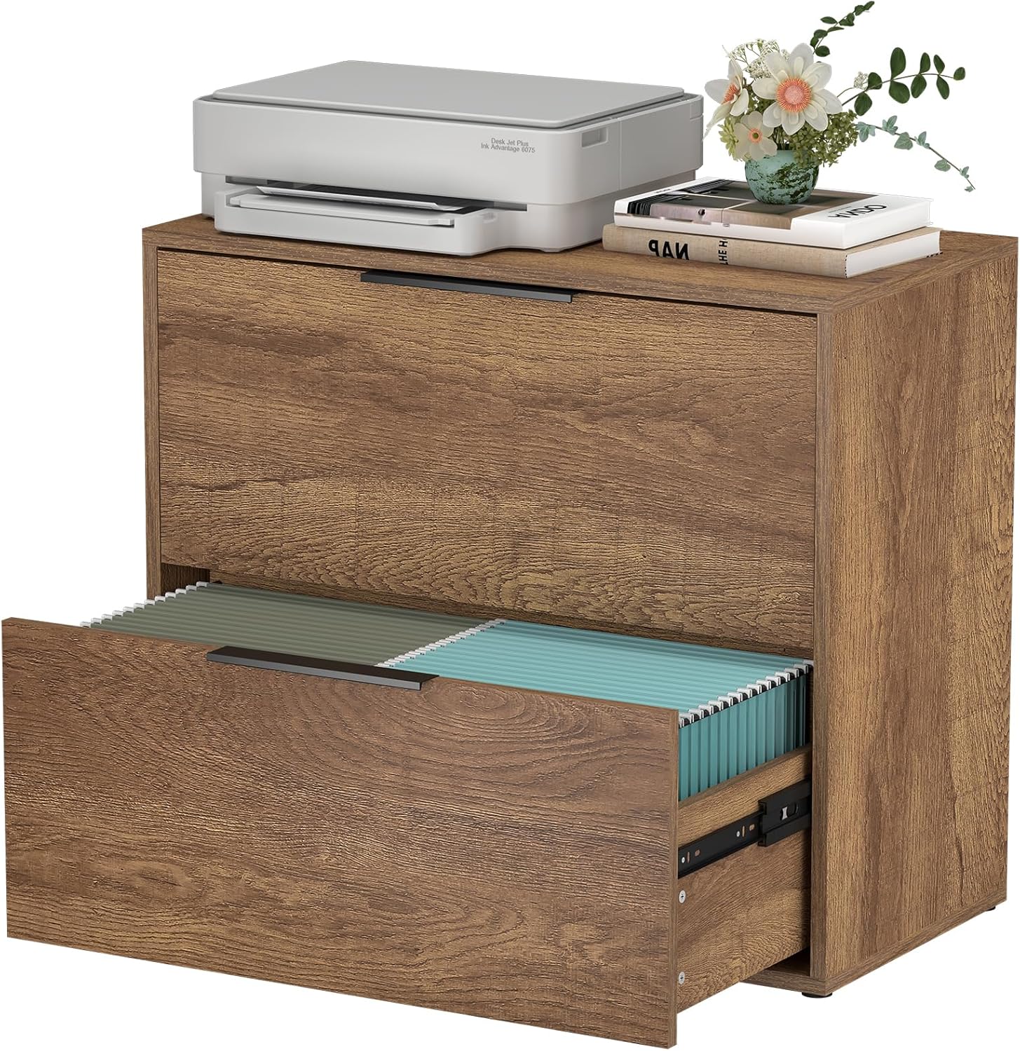 LUCYPAL 2 Drawer Lateral File Cabinet,Wood Filing Cabinets for Home Office, Large File Cabinet Printer Stand for Letter Size Files,Brown 27.56" W x 14.57" D x 24.02" H Km-brown