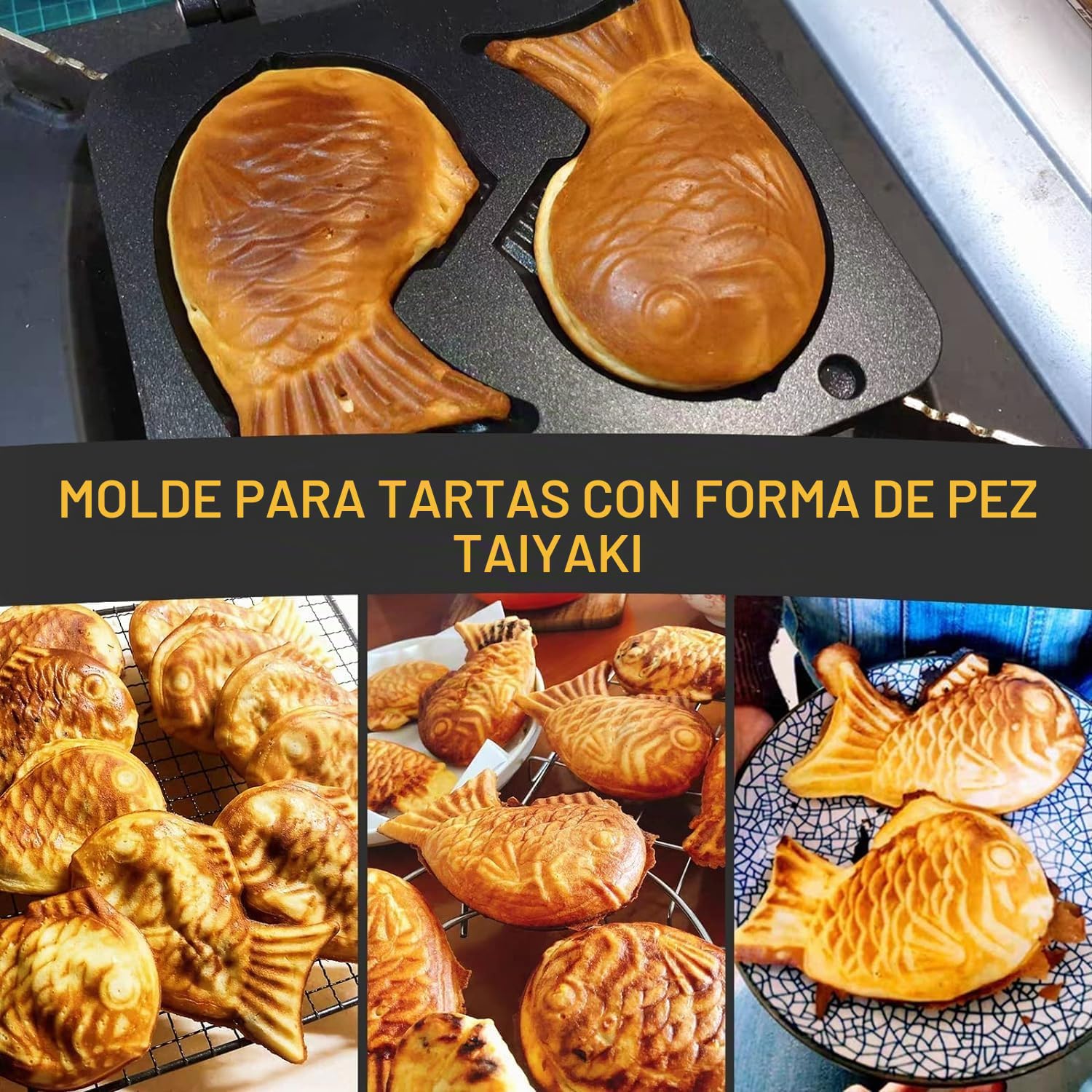 Gofrera, Fabricante de la galleta antiadherente hornada de la torta de la cacerola de la hornada de la aleación de aluminio con el molde de la forma de los pescados de 2 caras