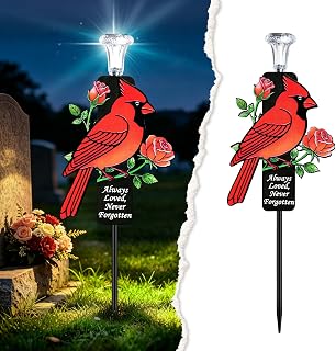 Solar Light Outdoor Cardinal Memorial Stake Lights for Grave Cemetery Decor