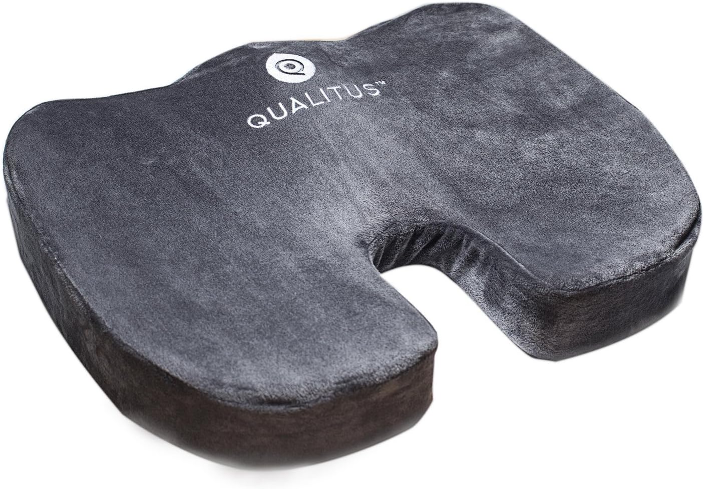 Qualitus Memory Foam Seat Cushion - Orthopedic Comfort for Lower Back, Tailbone (Coccyx), Sciatica Pain - Great for Office Chairs, Stadium Seats, Car Seats, and Wheelchairs.