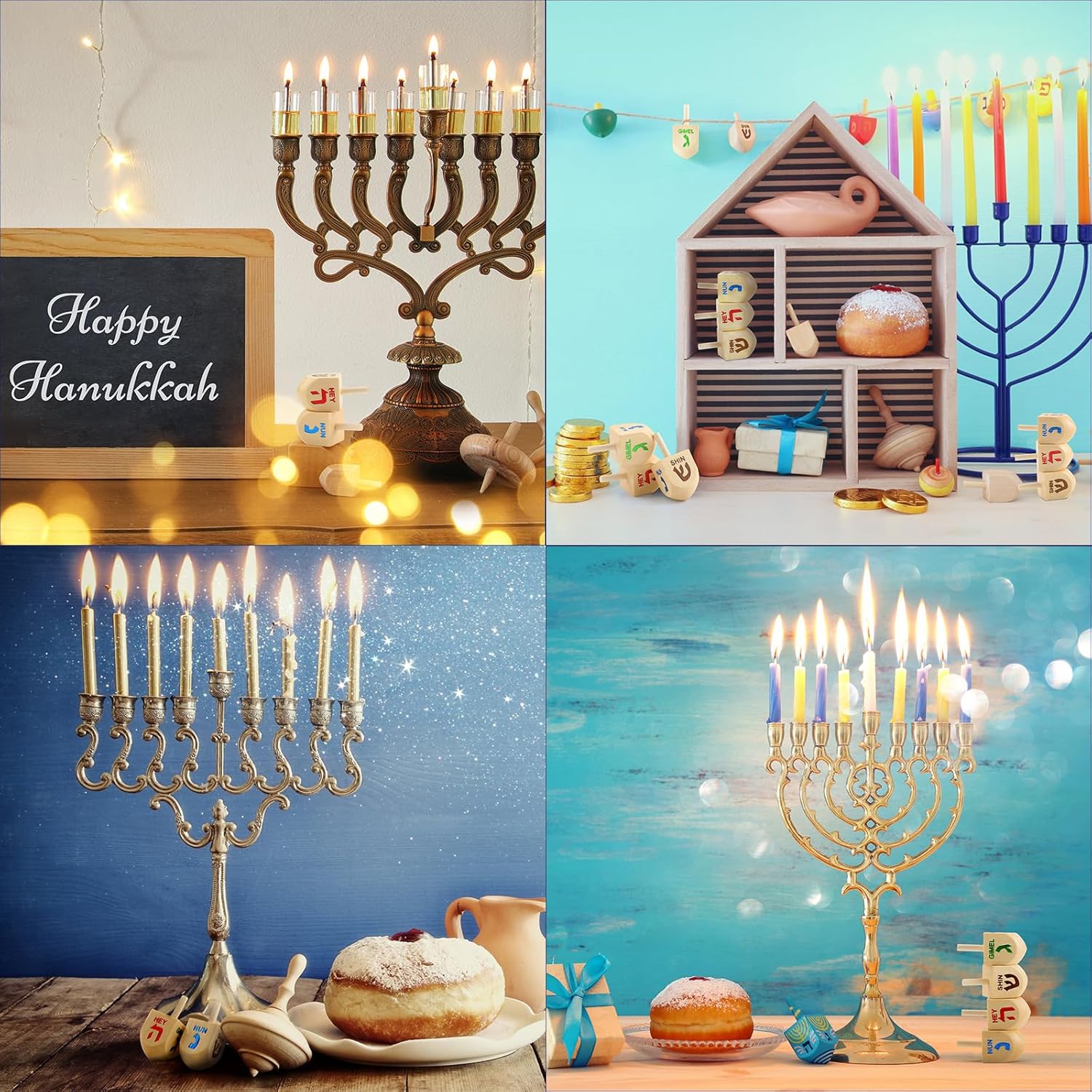 Wettarn 100 Pieces Hanukkah Dreidels Bulk Wooden Hanukkah Dreidels with Game Instruction Cards for Party Game(Size 1,Classic Style)