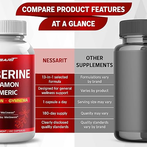 Miniatura 7 de Berberina, canela, cúrcuma, melón amargo y gimnasia, ayuda a la salud cardíaca y metabólica - 180 cápsulas