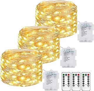 litogo 33FT 100LED Fairy Lights Battery Operated with Remote and Timer - 3 Pack IP65 Waterproof Outdoor Twinkle Lights, Copper Wire Indoor String Lights for Wedding Tree Christmas Decor, Warm White
