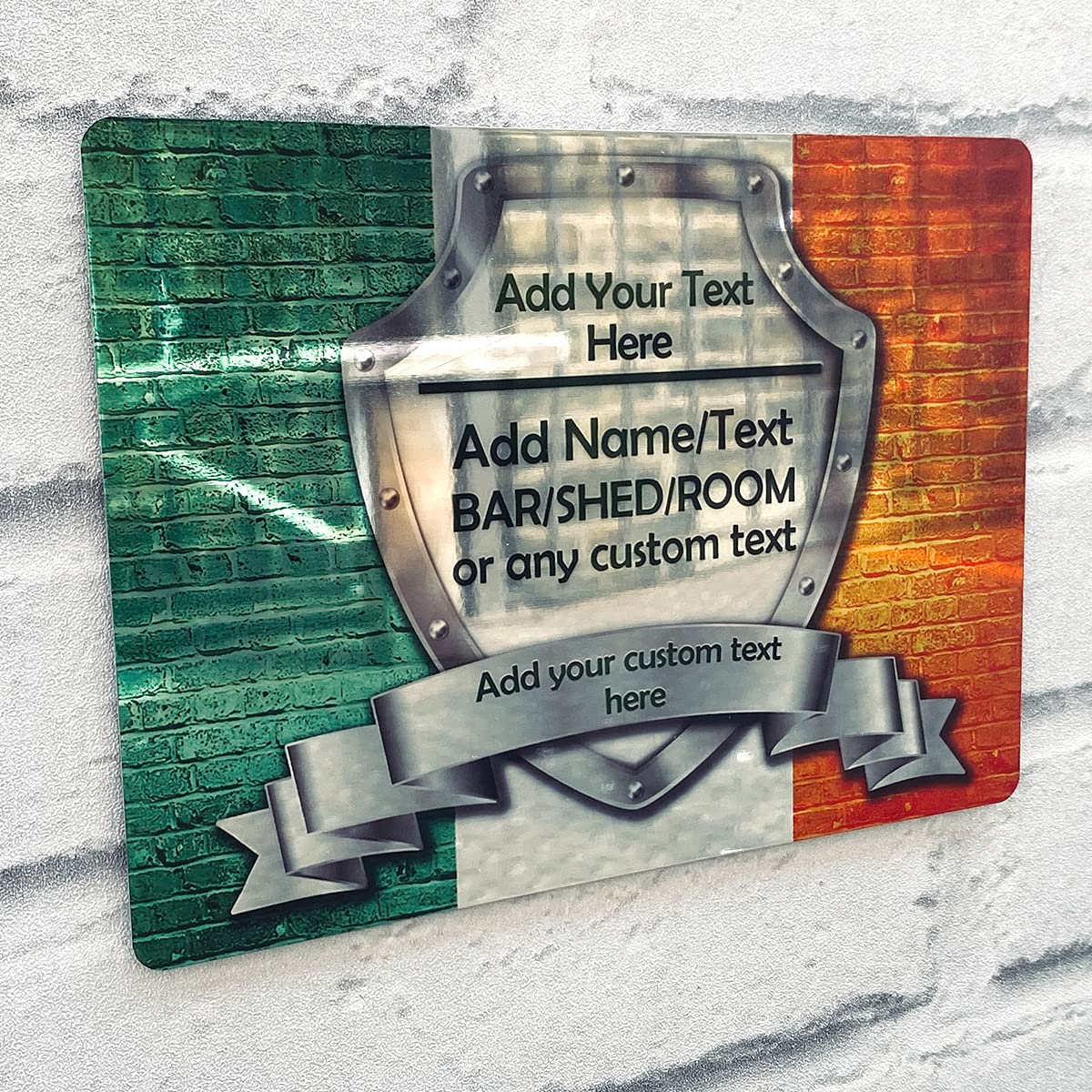 Shopquality4u Irish Bar Sign Personalised Mirror Bar Sign - Ireland Irish Flag Printed Metal Mirror Sign Wall Arta5 Bar Add Name (20X14cm)