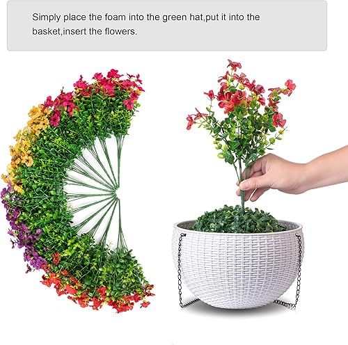 Miniatura 5 de HyeFlora Plantas Artificiales Colgantes de Imitación Canasta de Flores para Exteriores Decoración de Primavera y Verano, Seda Falsa Resistente a