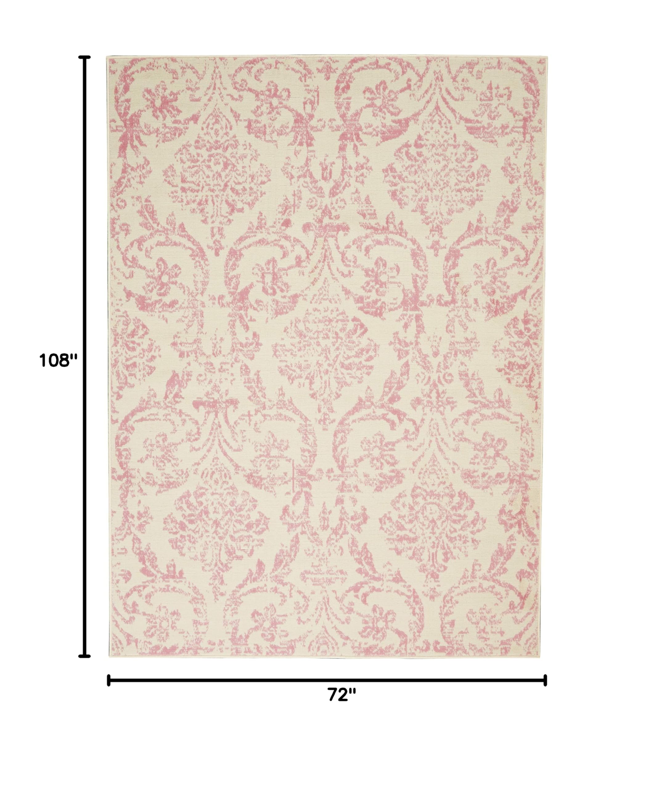 Condition photo showing New/Like New for nourison home jubilant ivory pink 6' x 9' area rug - easy clean, non shedding, bed room, living room, dining room, kitchen (6' x 9')