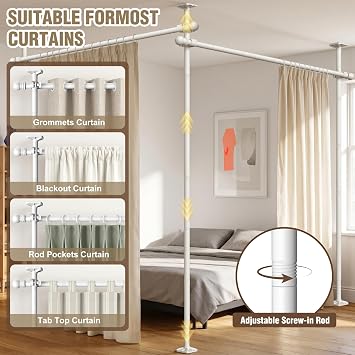 AKTOP Extra Long Room Divider Curtain Rod, No Drill Tension Rod, White