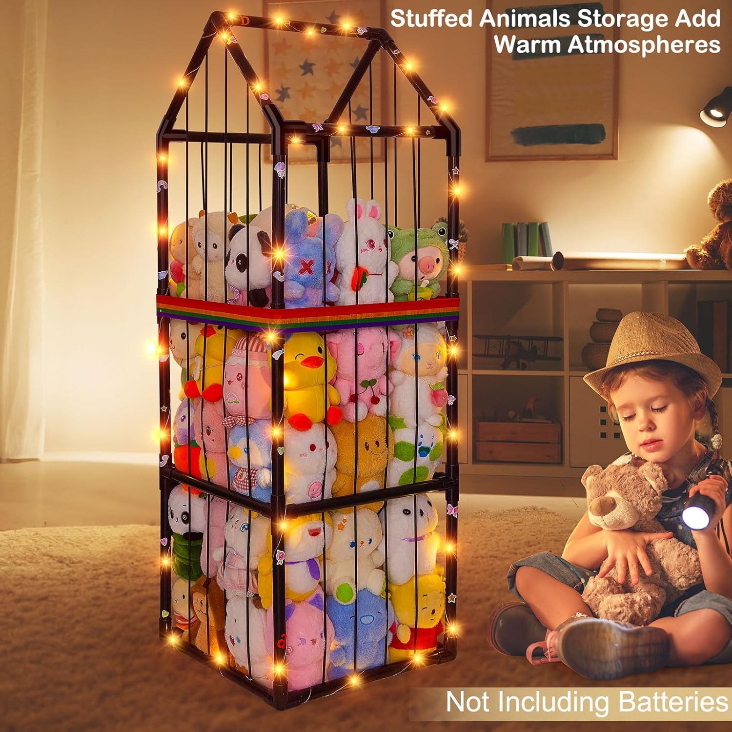 Stuffed Animals Storage Zoo Plushies Toy Storage Organizer Unicorn Castle PVC Stuffed Animals Holder Kids Toy Storage Playroom Nursery Storage Shelf | Zoo, Plushies, Shelf - Image 2