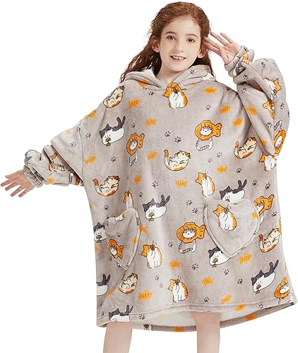Miniatura 194 de Wearable Blanket Hoodie for Kids Oversized Sherpa Blanket Hoodie for Kids Boys Girls Teens 6-13YR,Navy Shark