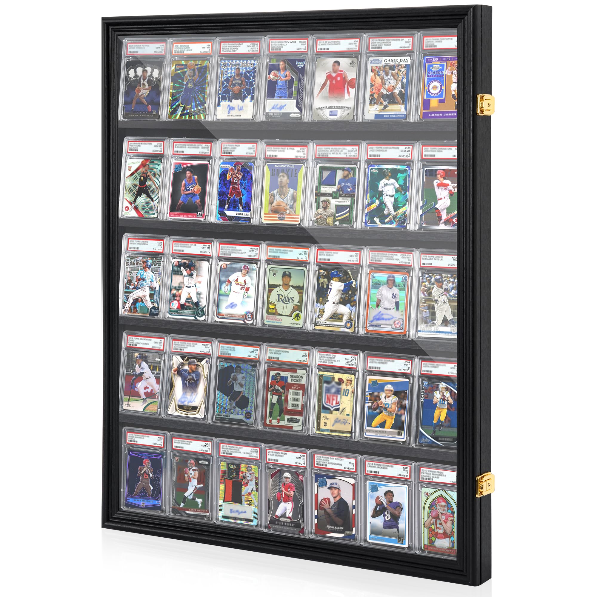 Graded Sports Card Display Case - 35 Baseball Sports Card Display Frame with UV Protection, Clear View Lockable Wall Cabinet for Collectible Trading Card