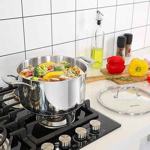 Miniatura 5 de Rorence Olla de acero inoxidable olla de 6 cuartos de galón con asas de acero inoxidable, fondo de cápsula y tapa de vidrio templado..