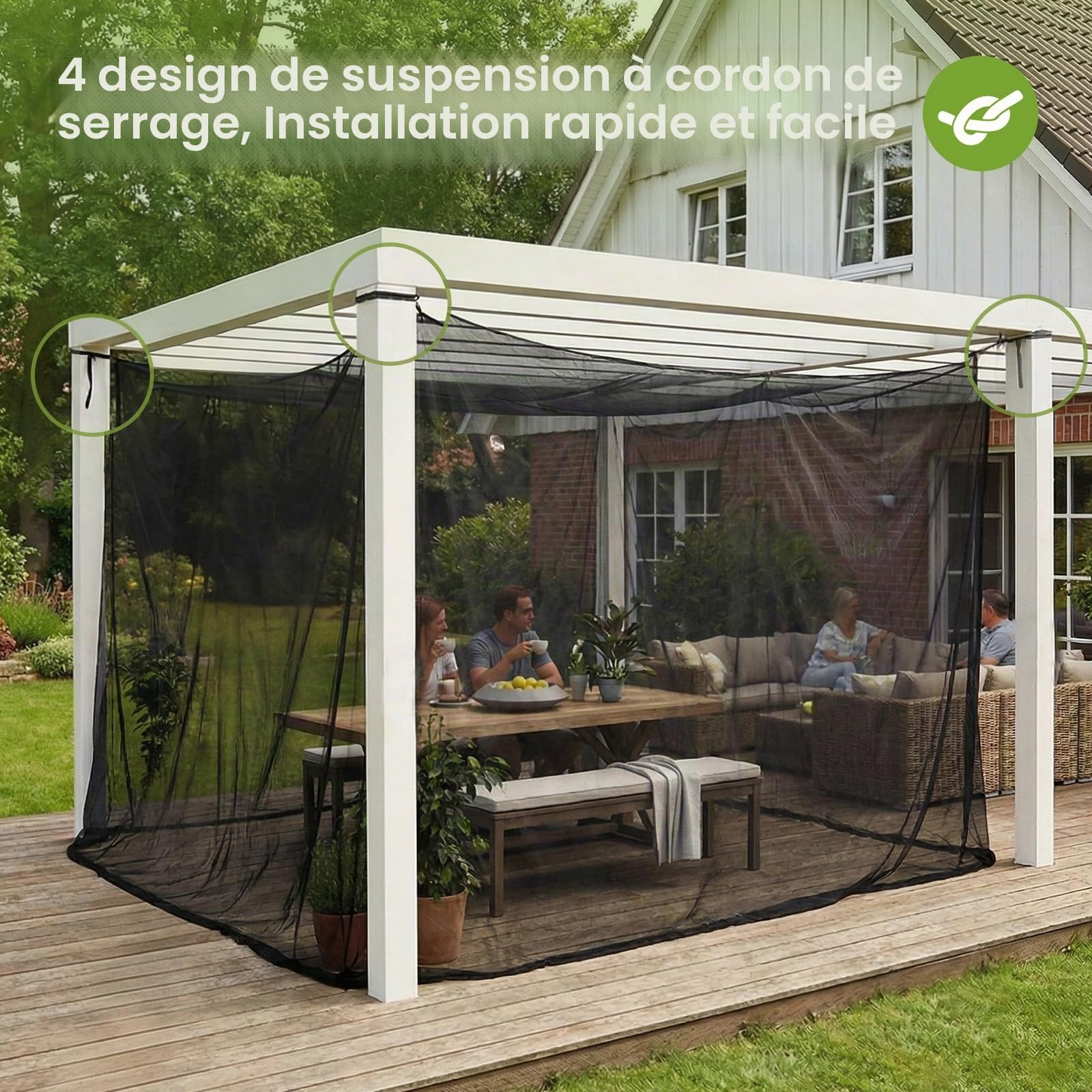 Sekey XXL Moustiquaire de Voyage, Moustiquaire pour Lit Double 300 x 300 x 250 cm, Tente de Camping Fermée, Protection Contre Les Insectes pour Une Utilisation en Extérieur, Terrasse, Noir