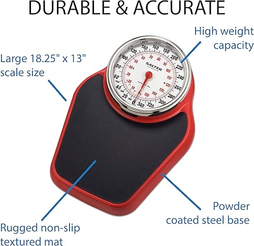 Miniatura 2 de Salter Pro-Helix - Báscula de baño profesional de gran tamaño con base revestida de acero con recubrimiento de polvo negrorojo, alfombrilla de baño
