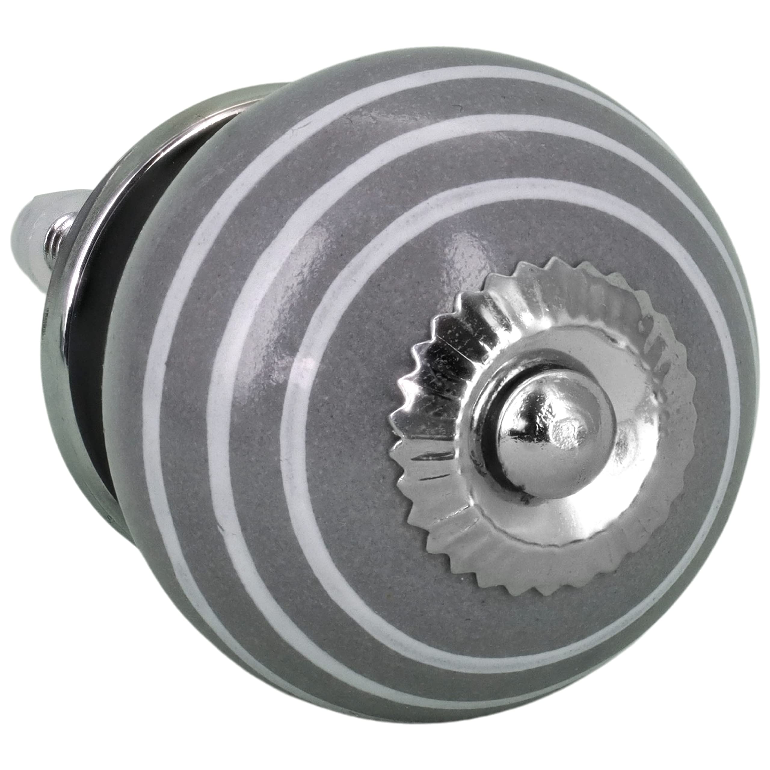 G Decor White Striped Round Ceramic Door Knob Vintage Shabby Chic Cupboard Drawer Pull Handle 4504 (Dark Grey)