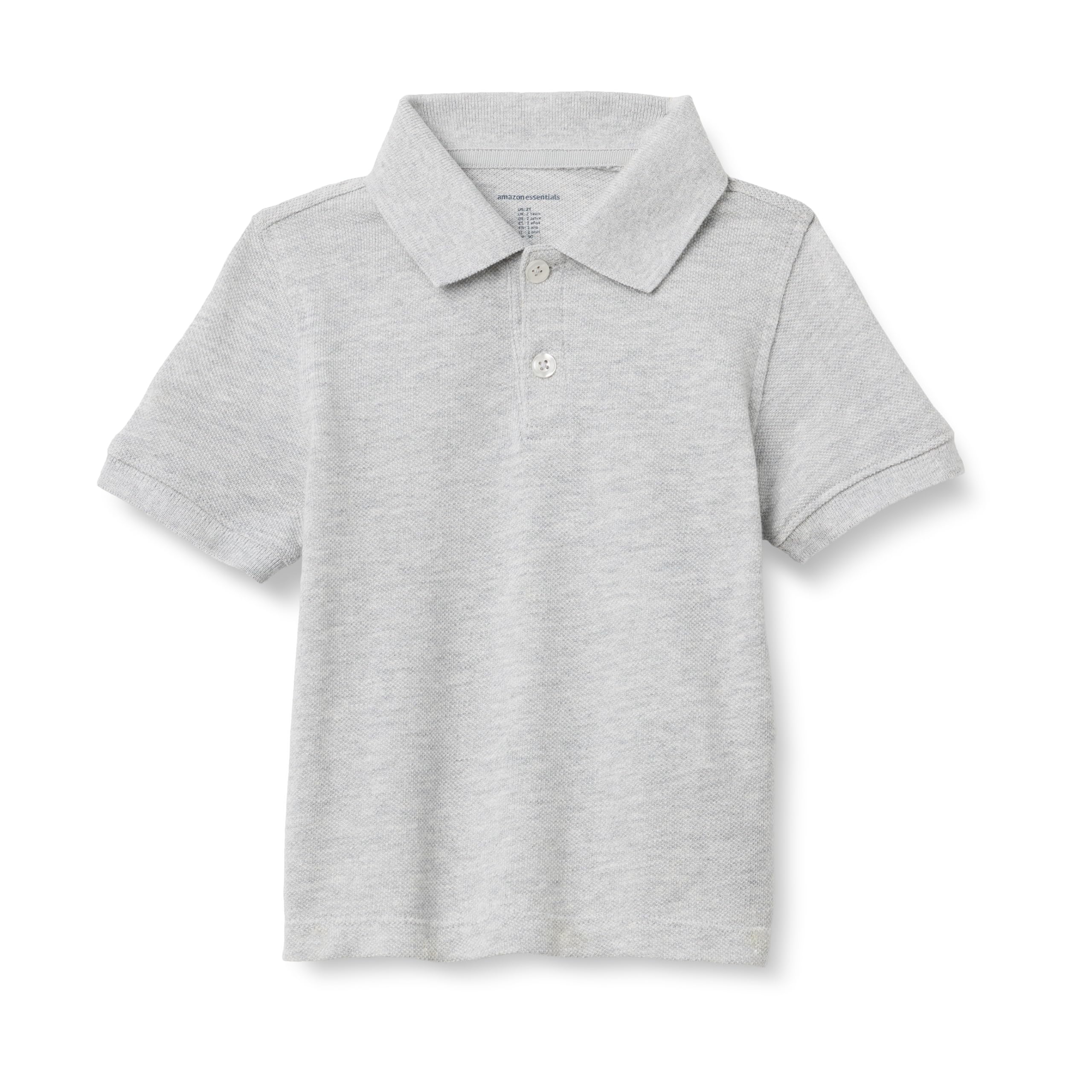 Amazon Essentials Uniform Short Sleeve Pique Polo Shirt, Light Grey Heather, Medium