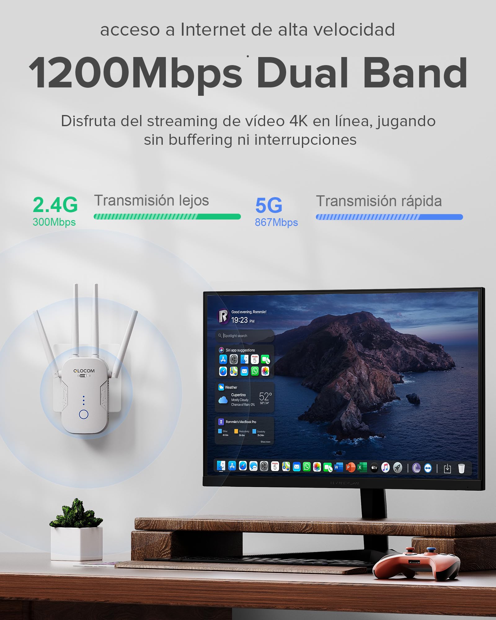 2026 Nuevo Amplificador Señal WiFi 1200Mbps Repetidor WiFi, Doble Banda 5GHz y 2.4GHz Extensor WiFi con WPS, WiFi Booster Compatible con Todos los Routers