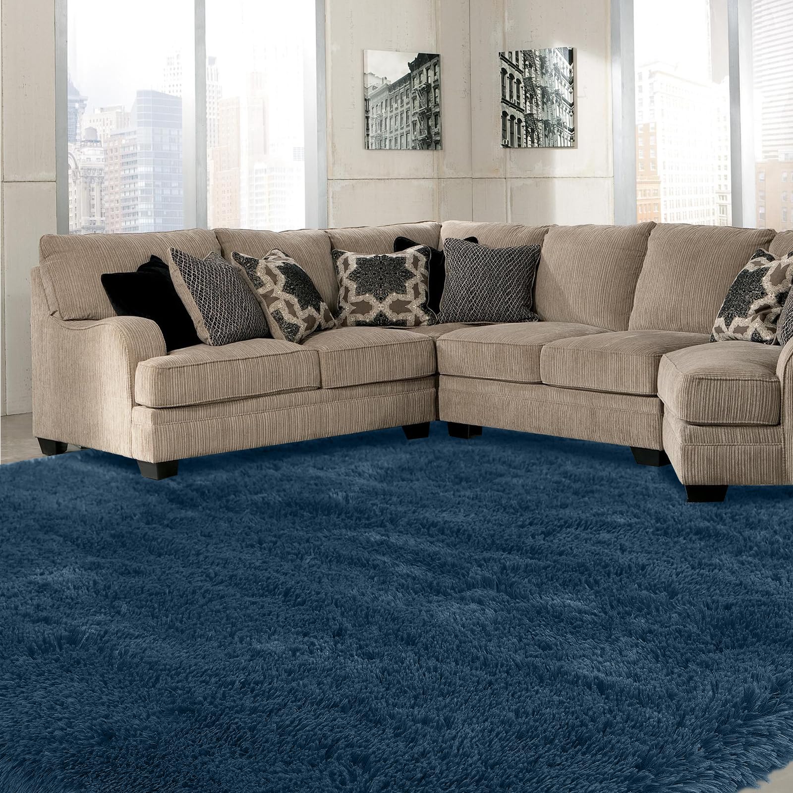 Area Rug 7x10 Living Room: 7x10 Rugs for Living Room-Navy Blue Shag Rug for Bedroom-Soft Fluffy Modern Indoor Soft Shaggy Fuzzy Floor Carpet (Navy