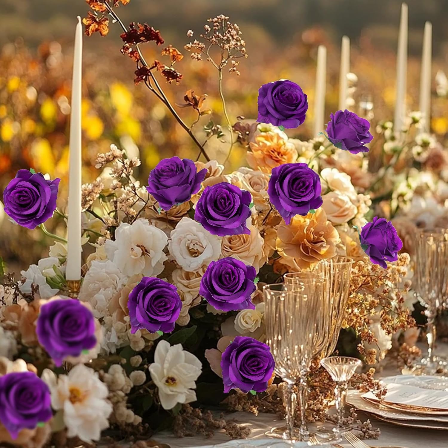 50pcs Artificial Roses Flowers in Bulk,Realistic Silk Fake Rose with Long Stem for Wedding Centerpieces Bouquet Party Floral Arrangement Home Decoration (Purple) - Image 6