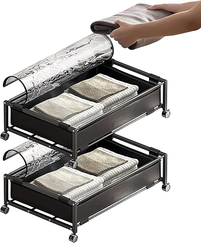 Miniatura 1 de AARAINBOW Contenedores de almacenamiento para debajo de la cama, ropa y zapatos, con tapas y ruedas, 2 piezas, bolsa de almacenamiento multifunción