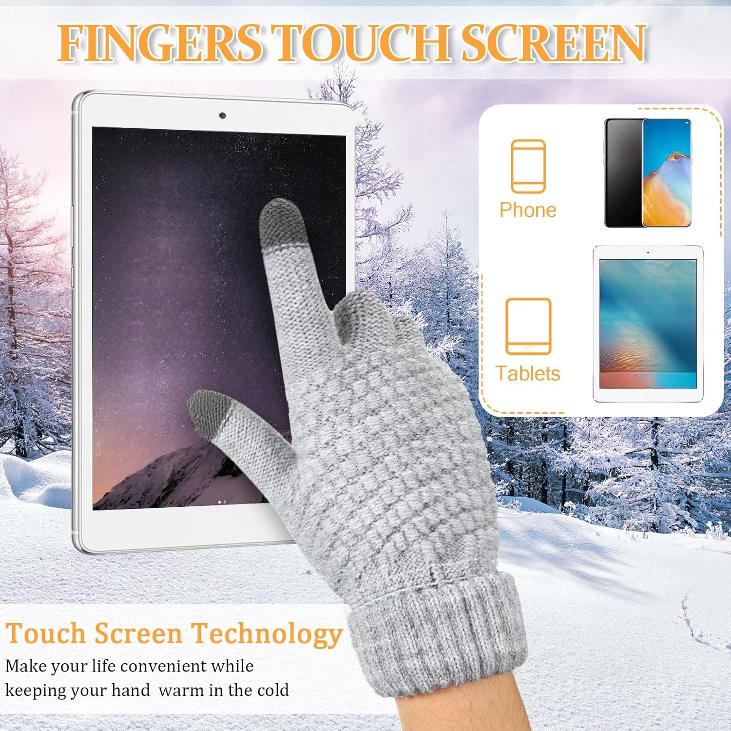 JaGely 4pcs Winter Hats and Gloves Set for Women, Warm Beanie and Mittens, Winter Knit Touchscreen Glove - Image 5