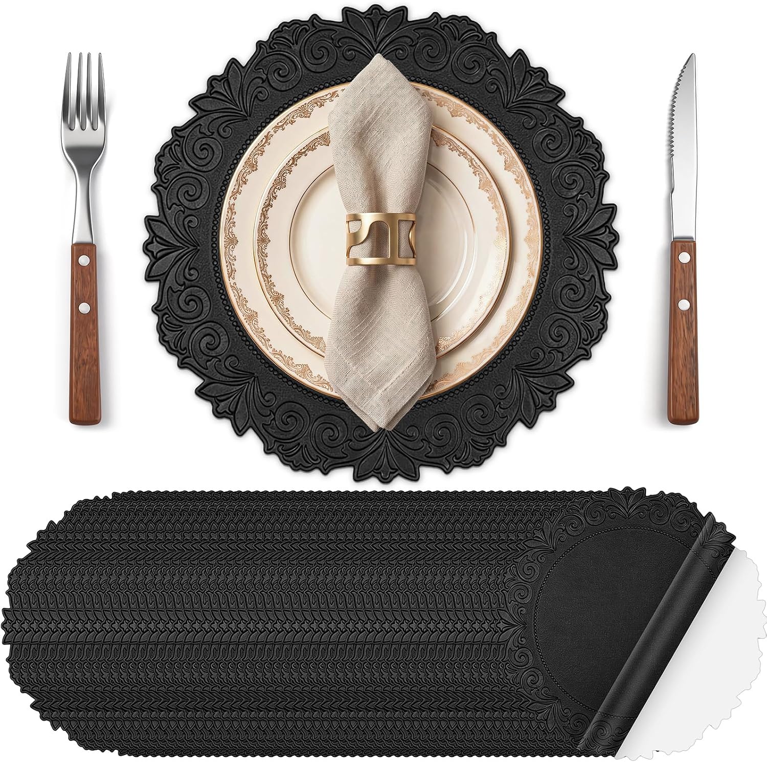 100 Pcs Paper Placemats Round Disposable Table Mats, Black