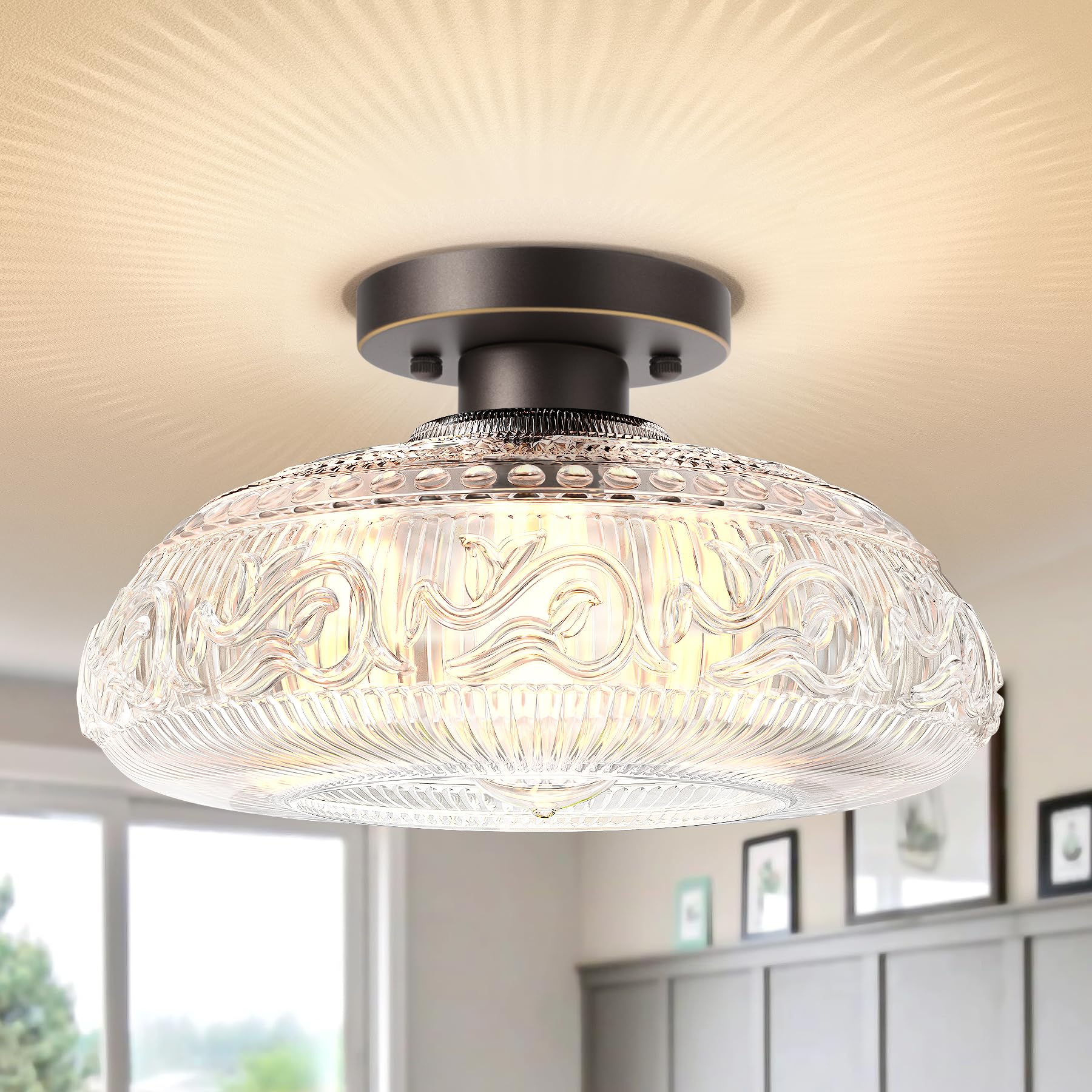 Redluck 11 inch Semi Flush Mount Ceiling Light Fixture, Upgraded